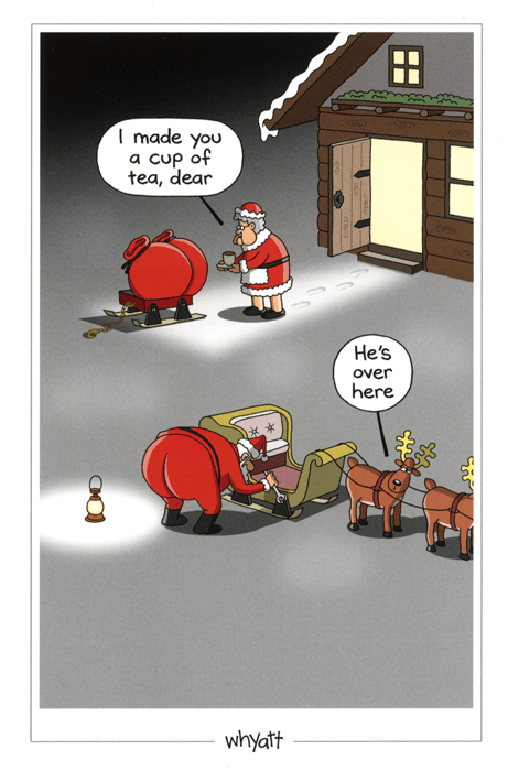 Funny Christmas cardsTraces of NutsComedy Card CompanySanta - He's over here