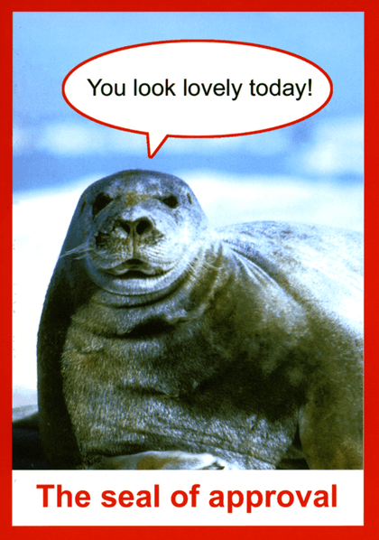 Humorous card by Kiss me Kwik - The seal of approval – Comedy Card Company